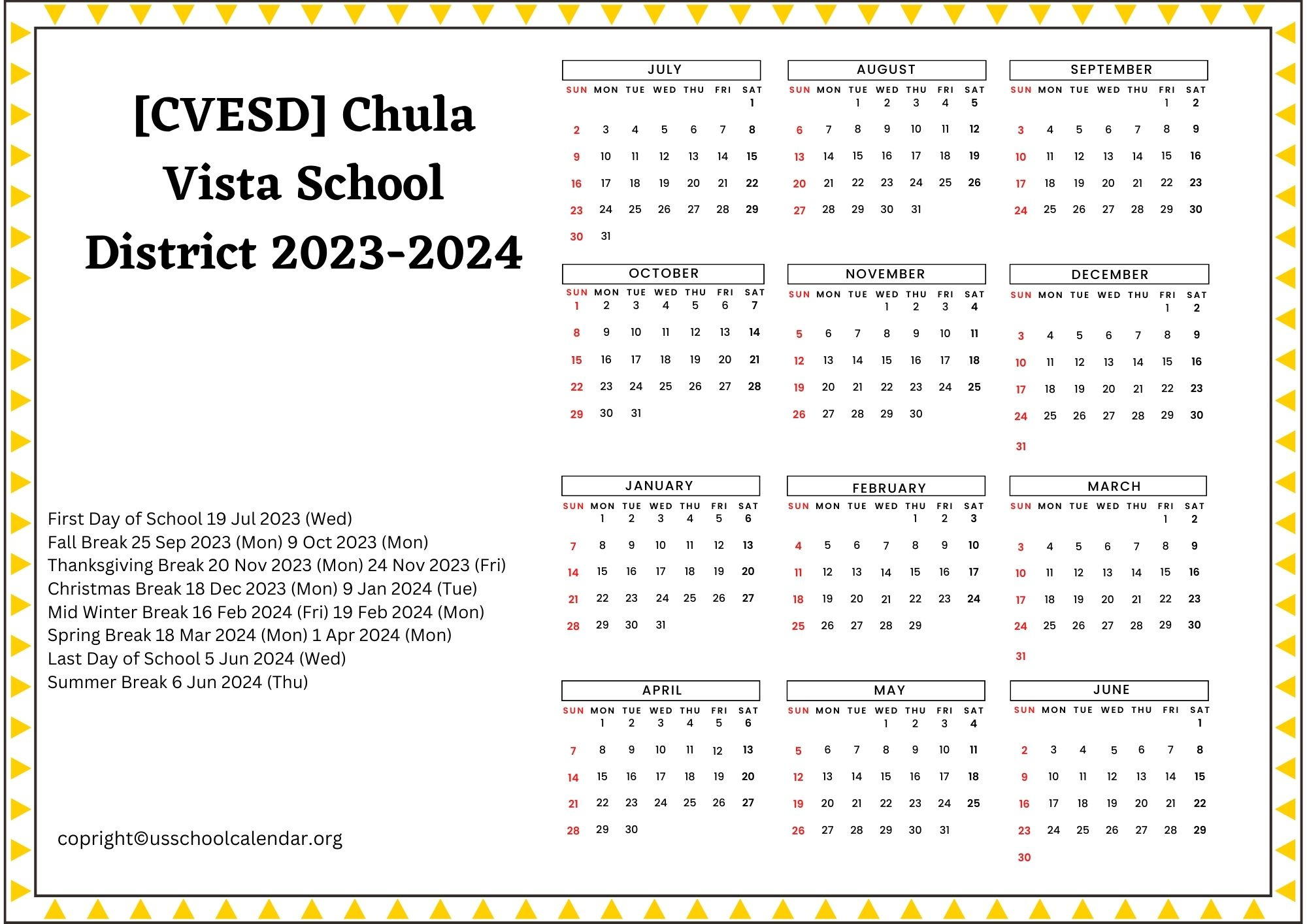 Chula Vista Calendar - Printable Lifestyle with Calendars 2025 | CalendarCrazePrint.Com