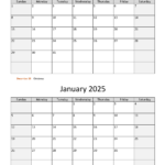 December 2024 And January 2025 Calendar | Wikidates In  Calendars 2025 | CalendarCrazePrint.Com