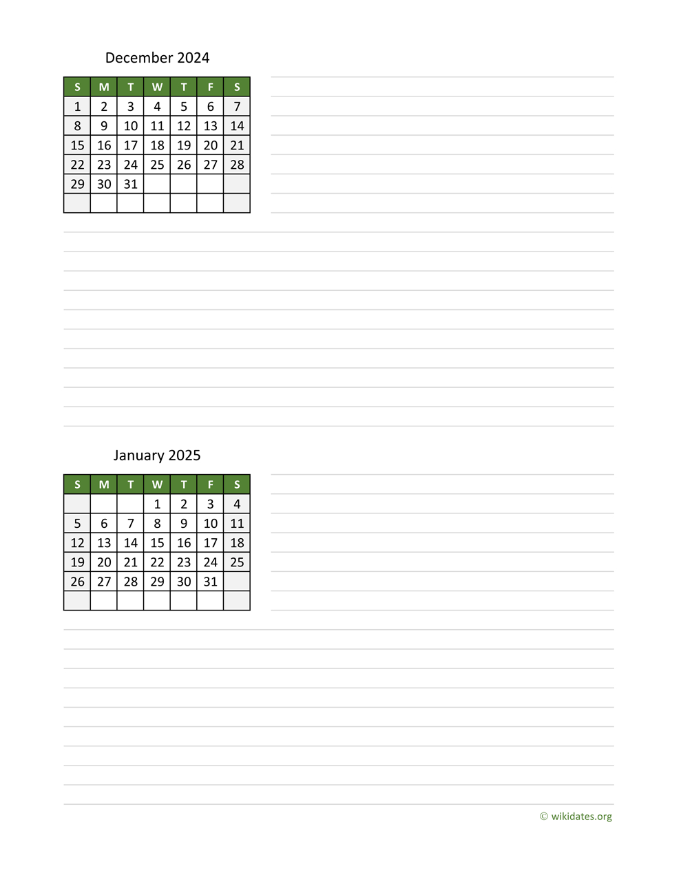 December 2024 And January 2025 Calendar | Wikidates regarding Calendars 2025 | CalendarCrazePrint.Com