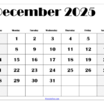 December 2025 Calendar Printable Pdf Template With Holidays With December Free Printable Calendar 2025 | CalendarCrazePrint.Com