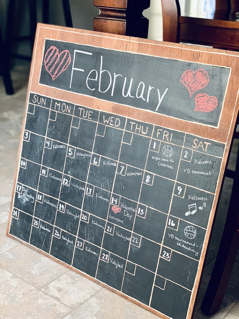 Diy Wood Wall Chalkboard Calendar For Keeping Your Family On Track For February 2025 Chalkboard Calendar Ideas