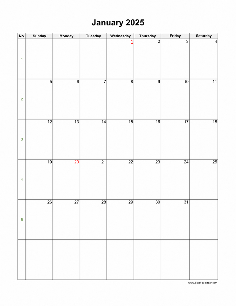 Download Blank Calendar 2025 (12 Pages, One Month Per Page, Vertical) with Free Printable Vertical Monthly Calendar 2025 | CalendarCrazePrint.Com