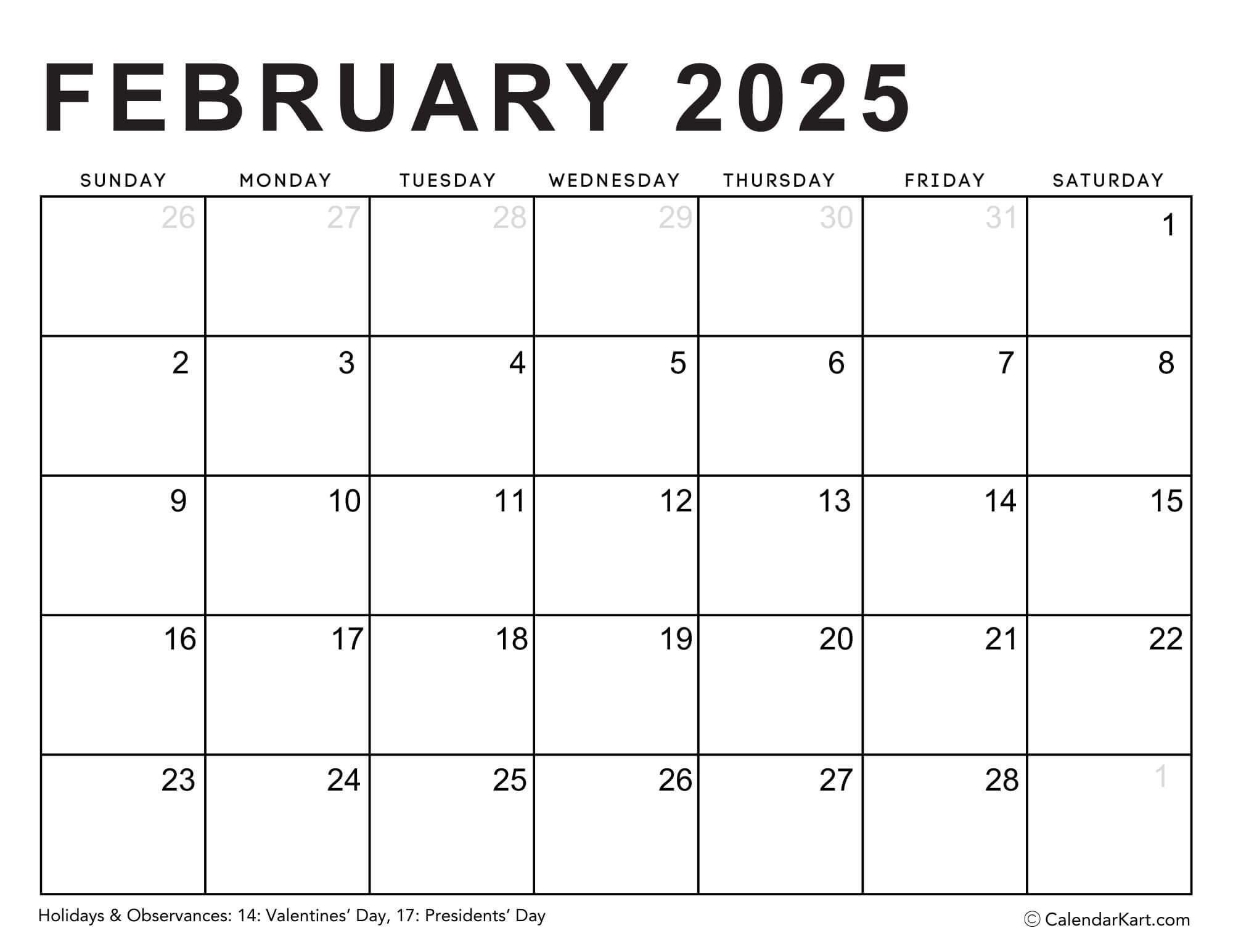 Editable Printable Calendars 2025 - Typeable Pdf - Calendarkart in February 2025 Fillable Calendar