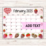 Editable Printable February Calendar 2025 Cute Valentine'S Day February  2025 Calendar W/ Chocolate Covered Strawberries Monthly Calendar   Etsy Regarding February 2025 Calendar Valentine&#039;s Day