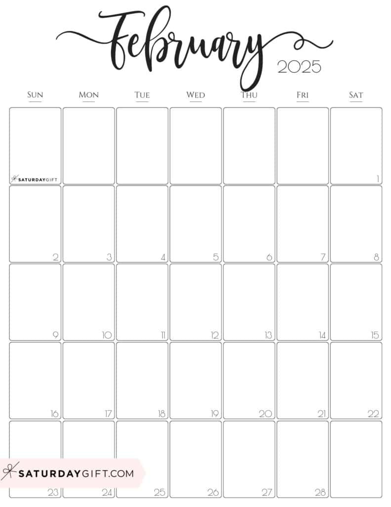 February 2025 Calendar - 20 Cute &amp;amp; Free Printables | Saturdaygift throughout February 2025 Calendar Vertical Printable