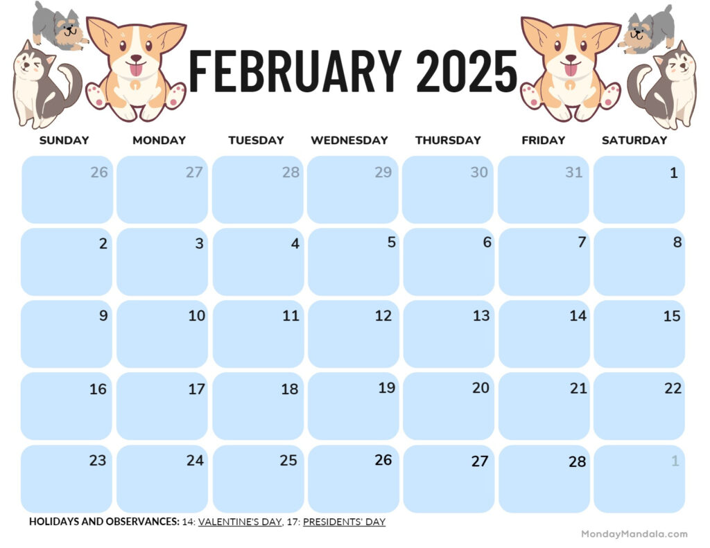 February 2025 Calendar (52 Free Pdf Printables) With Cute February 2025 Calendar Printable  | CalendarCrazePrint.Com