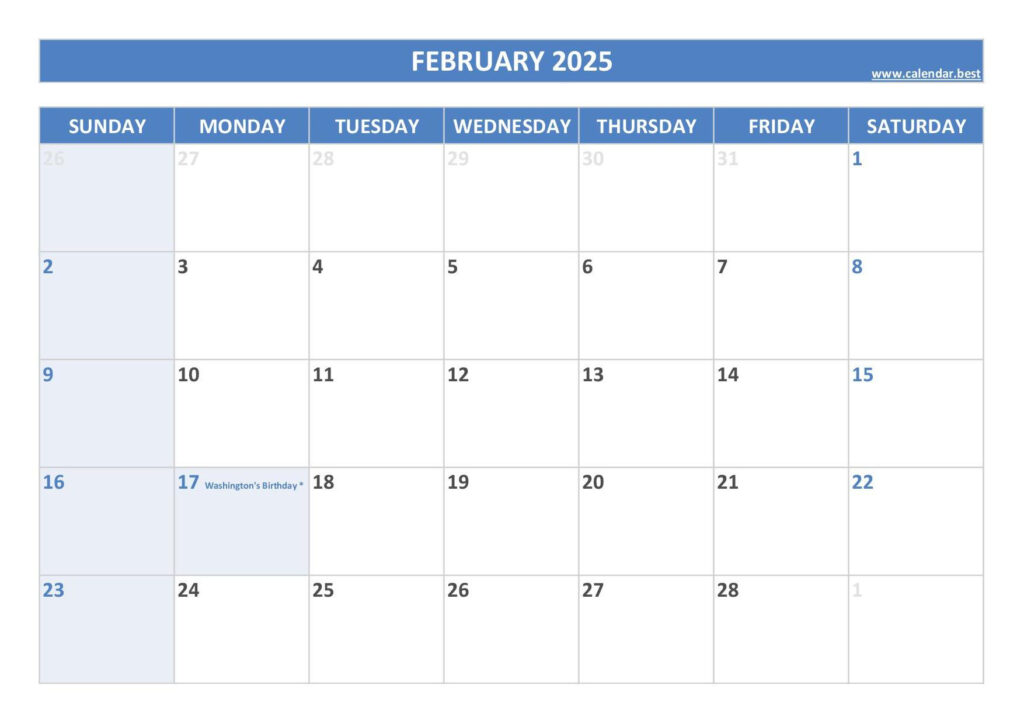 February 2025 Calendar  Calendar.best For February 2025 Calendar Holidays