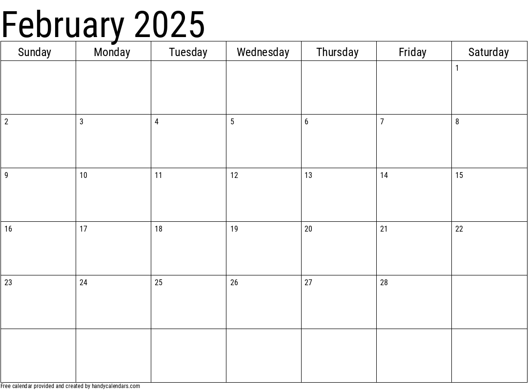 February 2025 Calendar - Handy Calendars for Calendar 2025 February