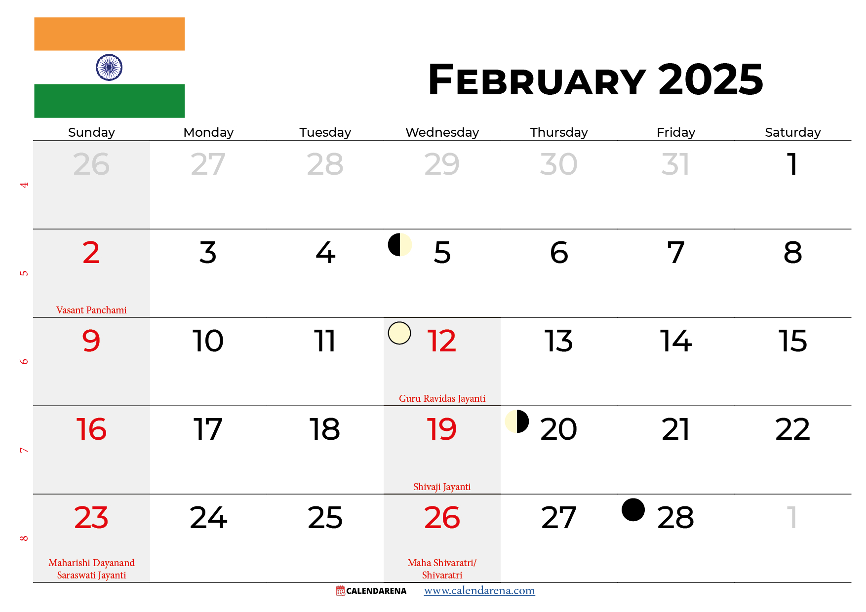 February 2025 Calendar India intended for Calendar February Month 2025