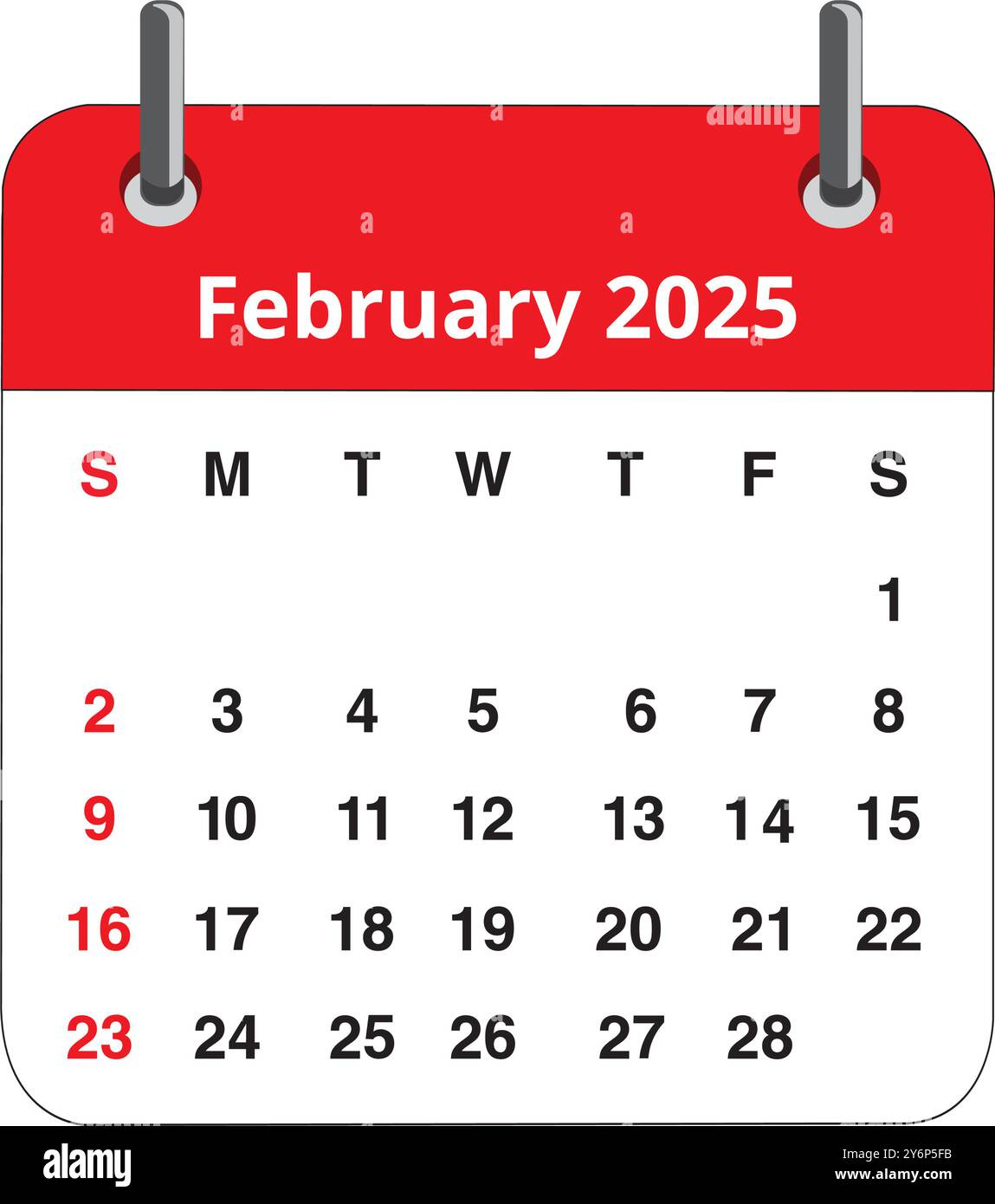 February 2025 Calendar Page Isolated On A White Background Stock pertaining to February 2025 Calendar Clipart