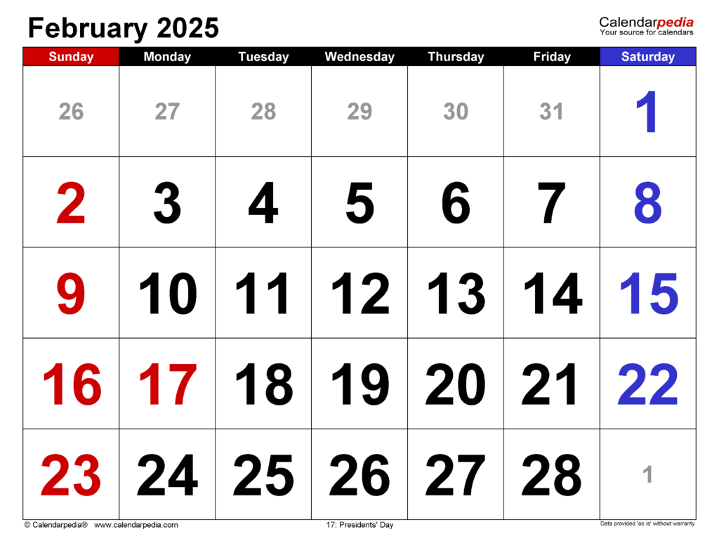 February 2025 Calendar | Templates For Word, Excel And Pdf Inside February 2025 Monthly Calendar