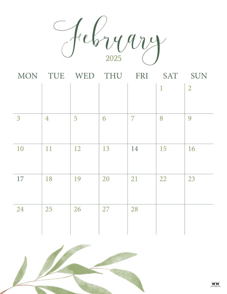 February 2025 Calendars - 107 Free Printables | Printabulls inside Show Me February 2025 Calendar