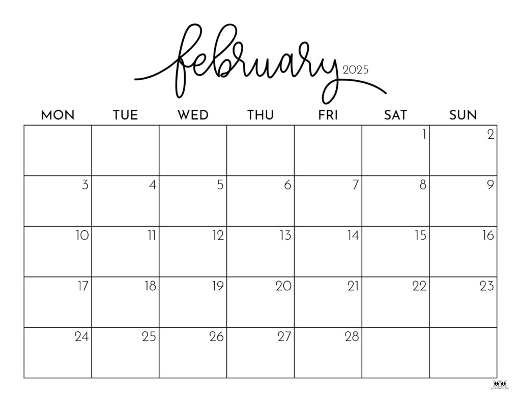 February 2025 Calendars - 107 Free Printables | Printabulls with February 2025 Calendar Design