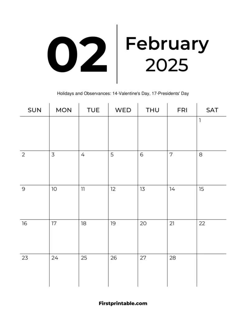 February 2025 Calendars   Free Printable & Fillable Inside February Blank Calendar 2025 Printable