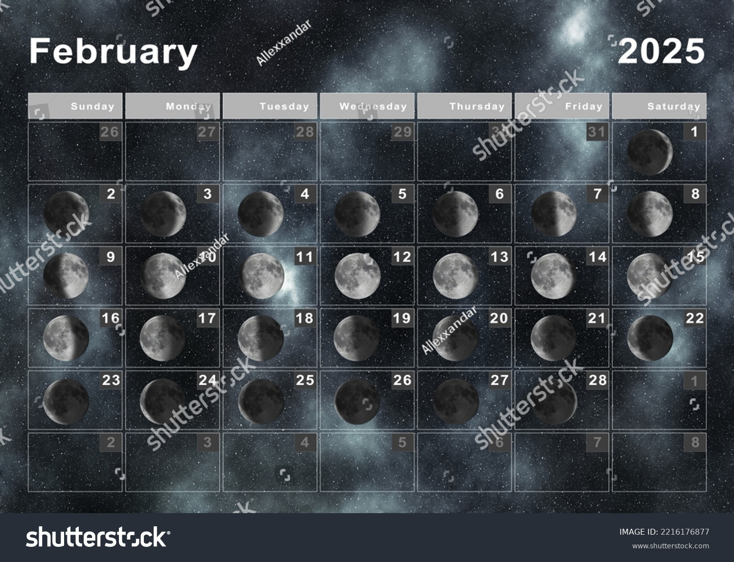 February 2025 Lunar Calendar Moon Cycles Stock Illustration for Moon Calendar February 2025