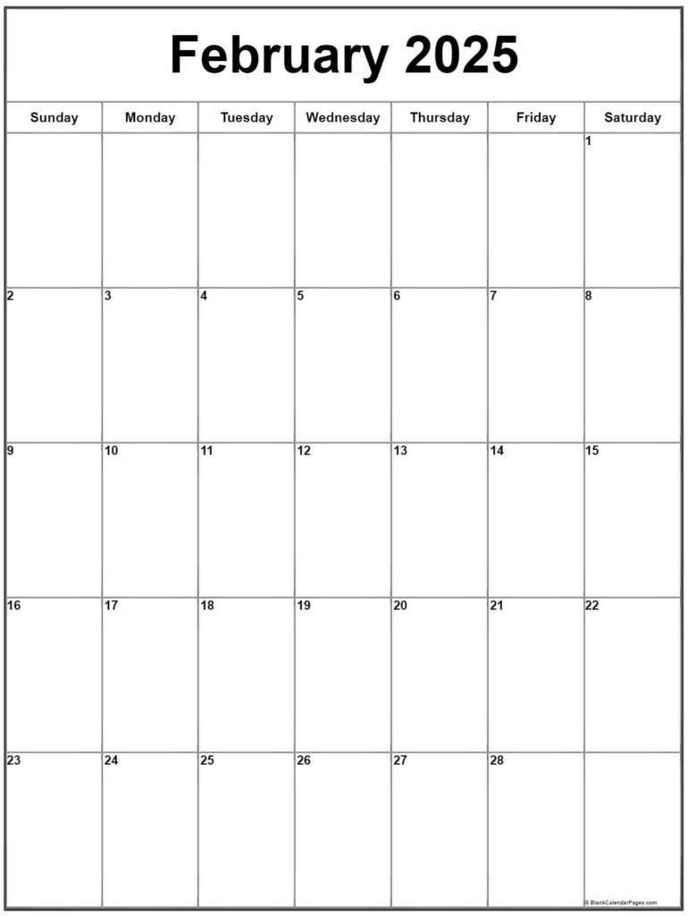 February 2025 Vertical Calendar | Portrait Throughout February 2025 Calendar Vertical Printable