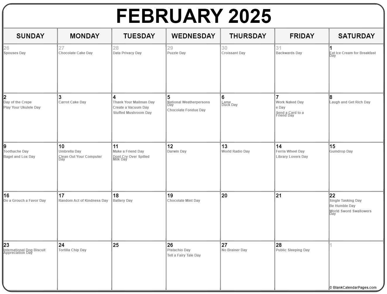 National Day Calendar For February 2025