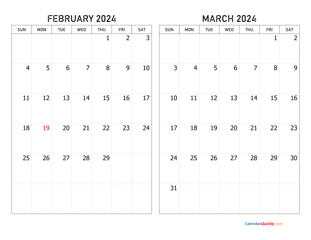 February And March 2024 Calendar | Calendar Quickly For February And March Calendar