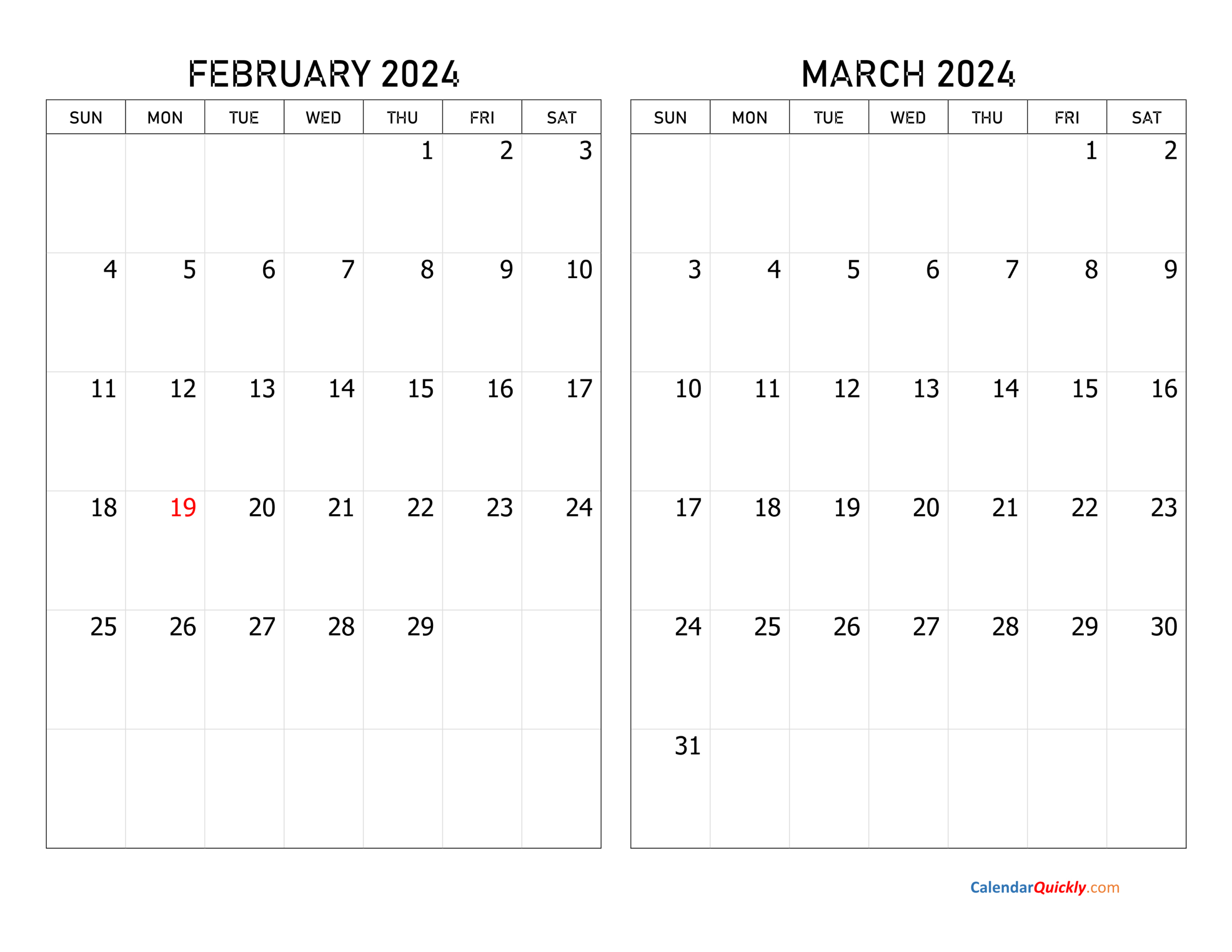 February And March 2024 Calendar | Calendar Quickly for February and March Calendar