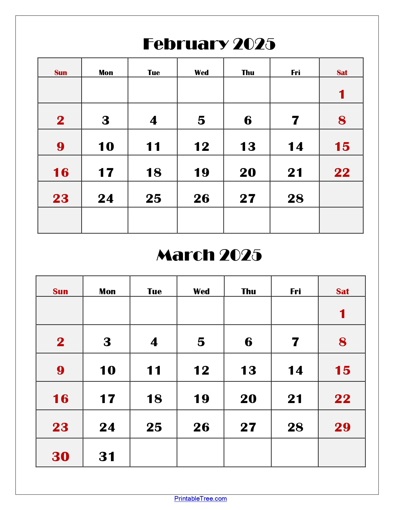 February And March 2025 Calendar Printable | Two Months Calendar throughout February and March 2025 Printable Calendar