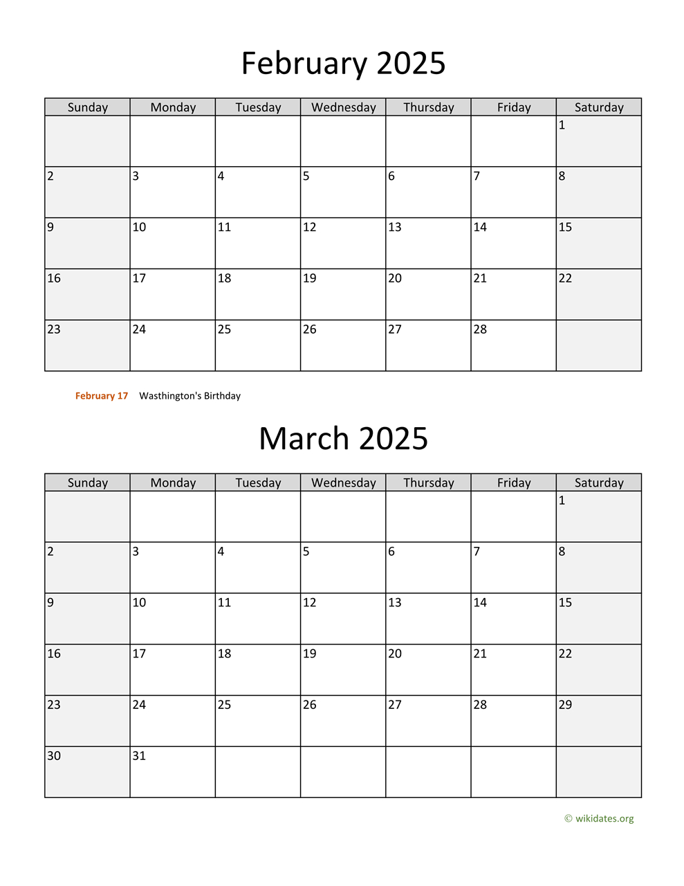 February And March 2025 Calendar | Wikidates inside February March 2025 Calendar