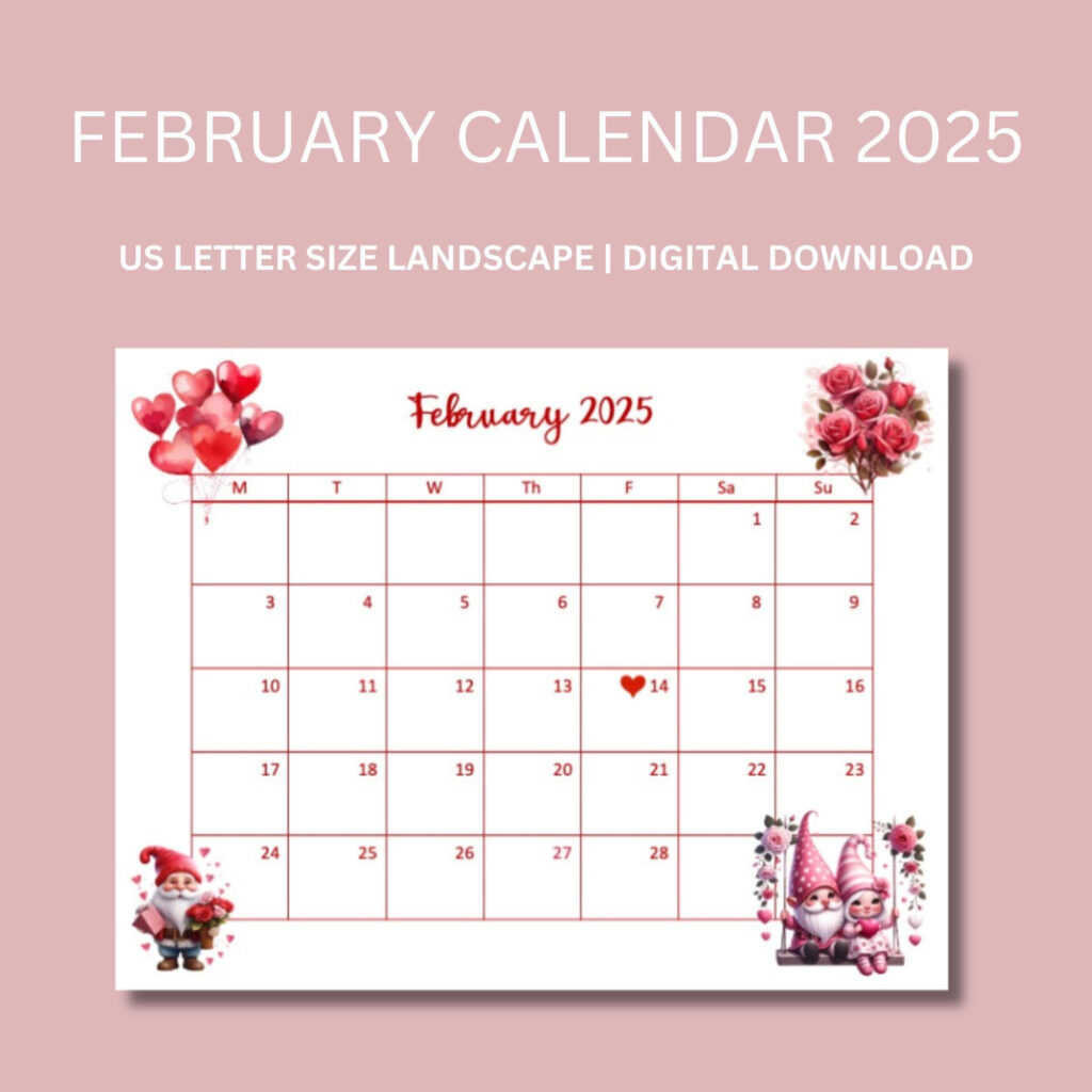 February Calendar, 2025 February Calendar, Downloadable Calendar Intended For February 2025 Calendar Valentine&#039;s Day