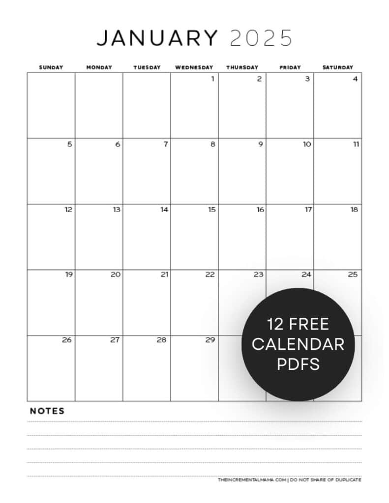 Free 2025 Monthly Calendar Pdf Printable With Lined Section - The for Free Printable 2025 Calendar with Lines | CalendarCrazePrint.Com