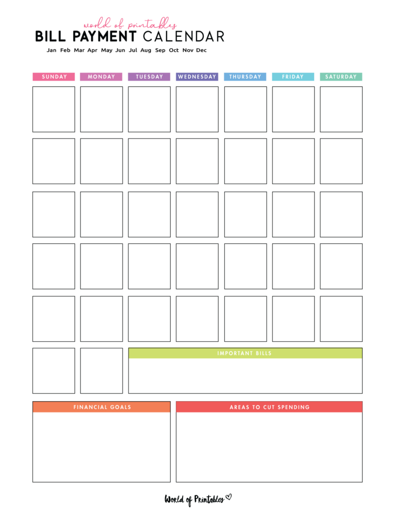 Free Bill Calendar | 20 Stylish Designs Pdf   World Of Printables Within  Calendars 2025 | CalendarCrazePrint.Com