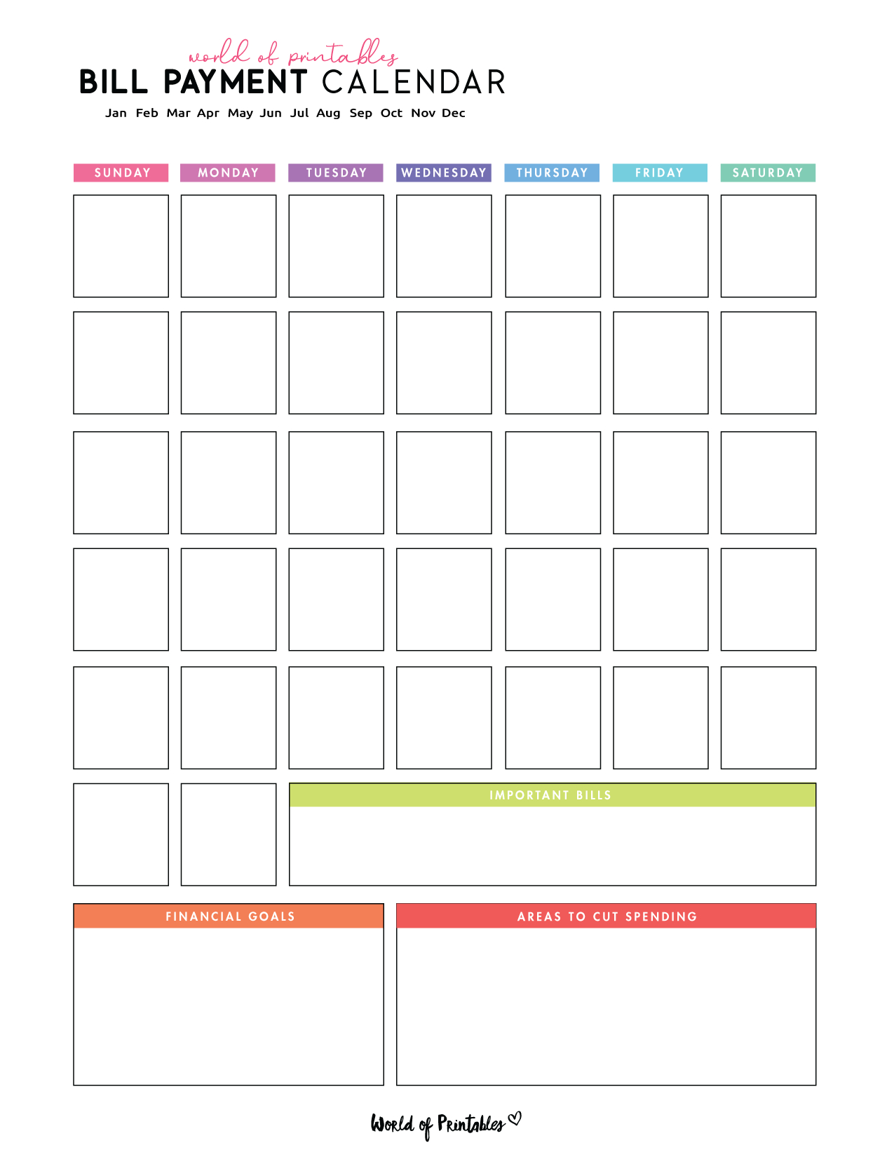 Free Bill Calendar | 20 Stylish Designs Pdf - World Of Printables within Calendars 2025 | CalendarCrazePrint.Com