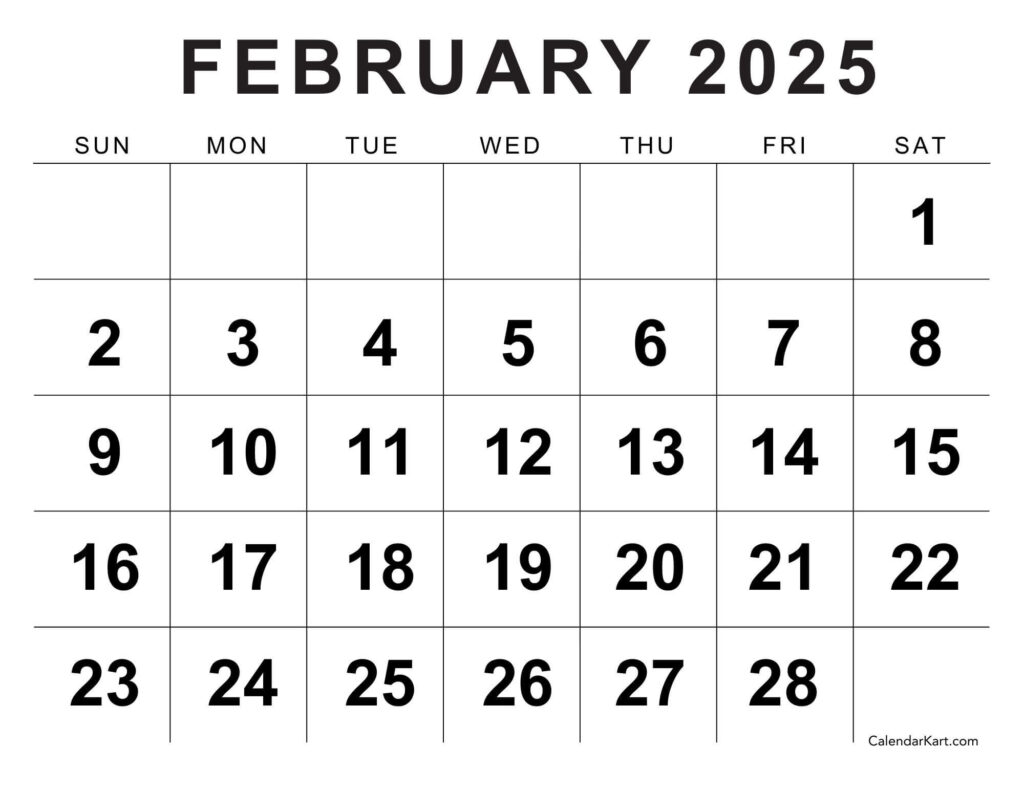 Free & Cute Printable February 2025 Calendar   Calendarkart In Printable Feb 2025 Calendar