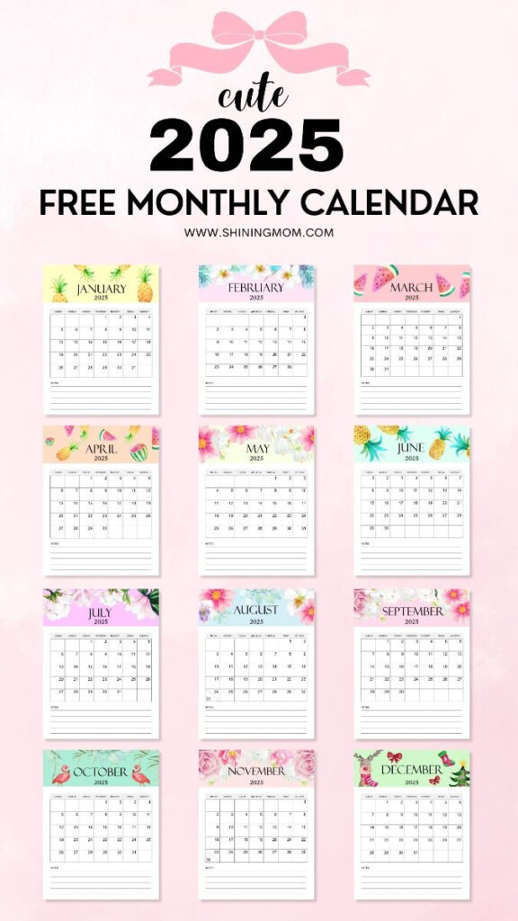 Free Monthly 2025 Calendar For Instant Download  Cute Templates Intended For  Calendars 2025 | CalendarCrazePrint.Com