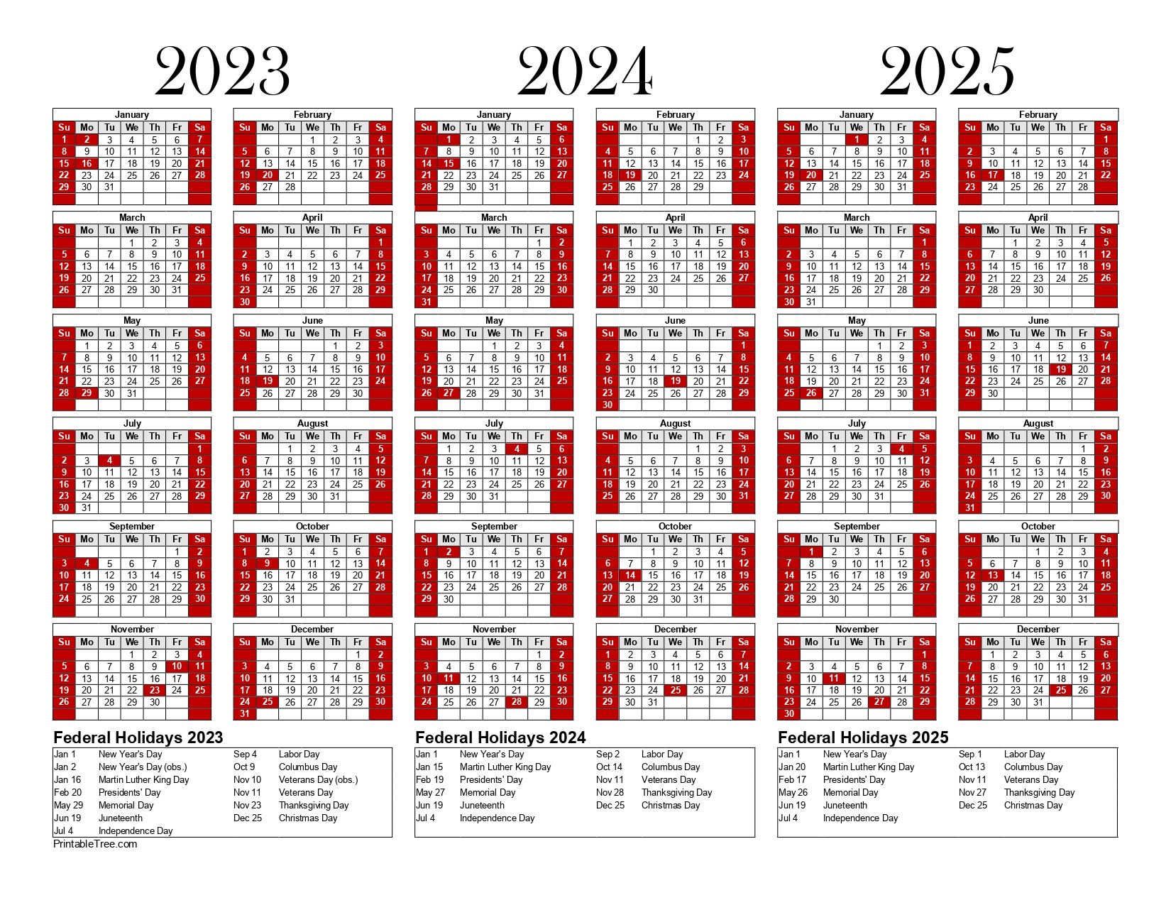 Free Printable 3 Year Calendar 2023, 2024 &amp;amp; 2025 Pdf Templates throughout 3 Year Calendar 2024 to 2025 Printable | CalendarCrazePrint.Com