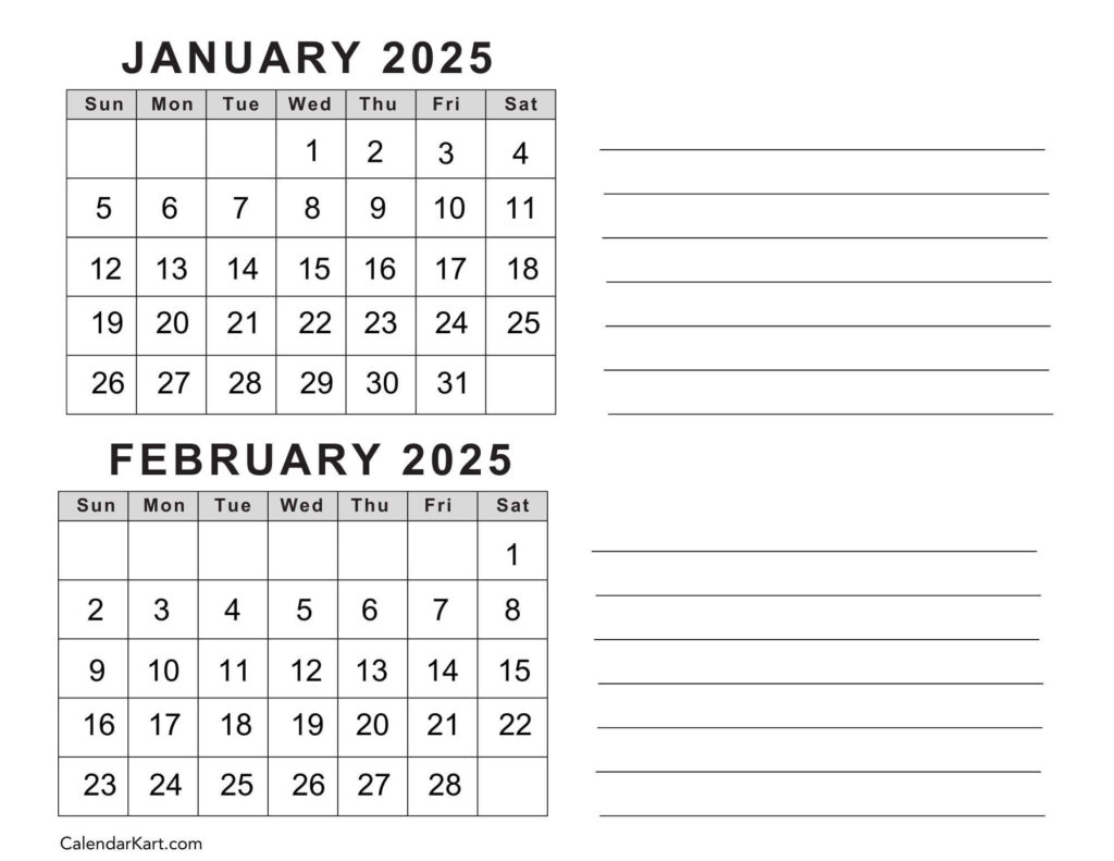 Free Printable January February Calendar 2025   Calendarkart Pertaining To January And February 2025 Calendar Printable