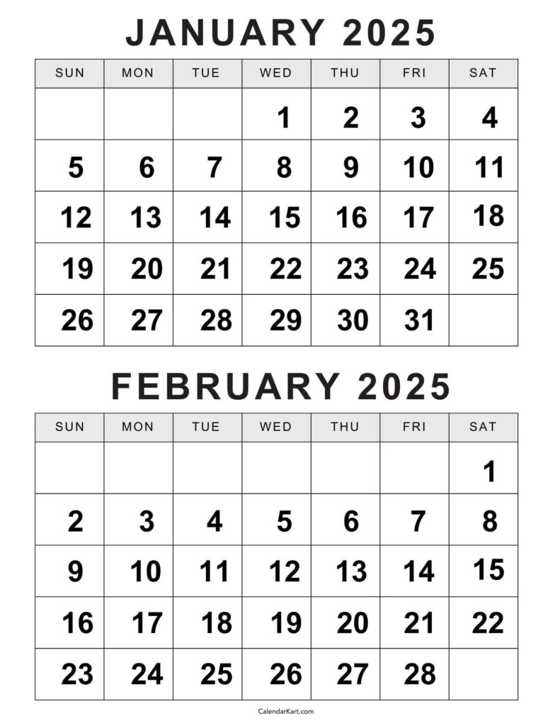 Free Printable January February Calendar 2025   Calendarkart With Regard To December January February Calendar 2025 Printable