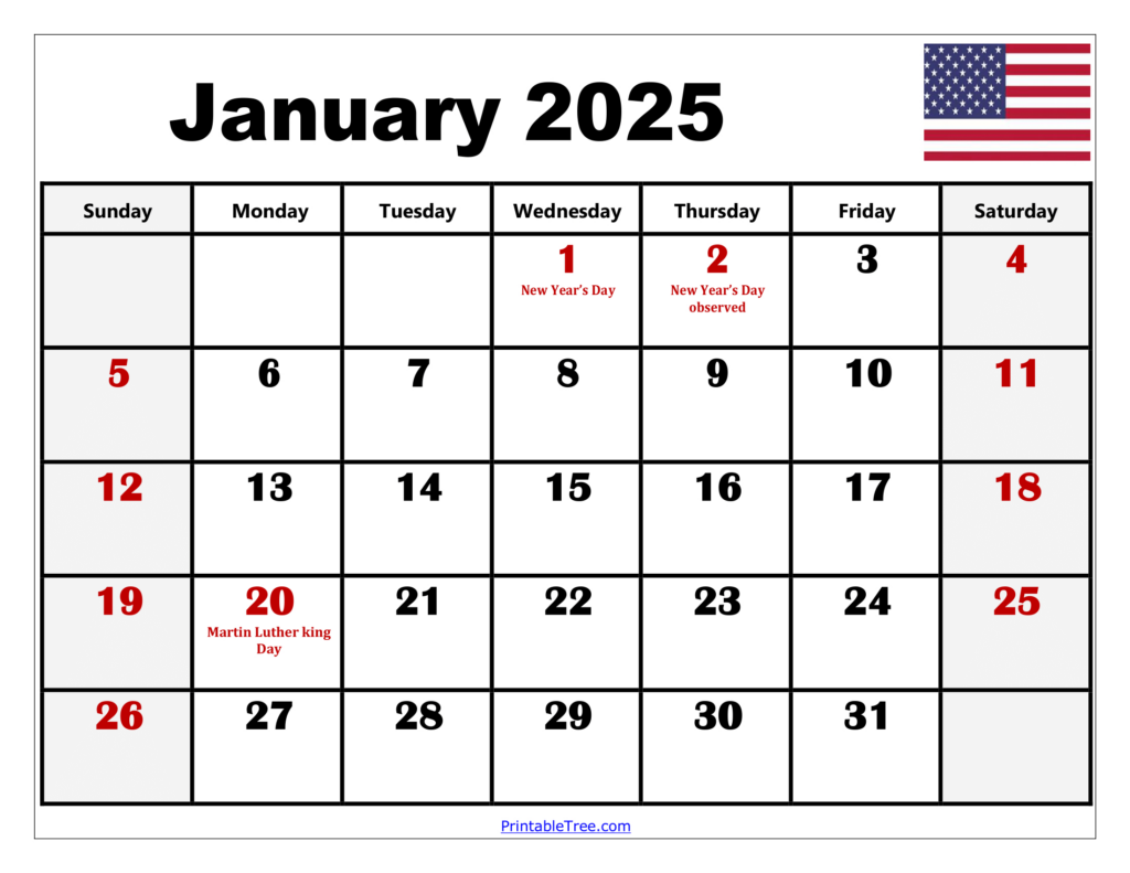 January 2025 Calendar Printable Pdf Template With Holidays Pertaining To Free Printable January 2025 Calendar With Holidays  | CalendarCrazePrint.Com