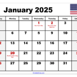 January 2025 Calendar Printable Pdf Template With Holidays Pertaining To Free Printable January 2025 Calendar With Holidays  | CalendarCrazePrint.Com