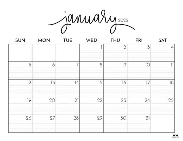 Free Printable 2025 Monthly Calendar with Lines | Calendars 2025