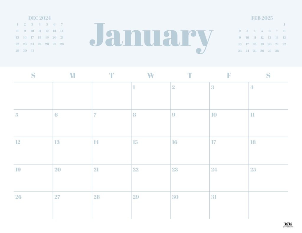 January 2025 Calendars - 107 Free Printables | Printabulls throughout Calendar January 2025 Printable | CalendarCrazePrint.Com