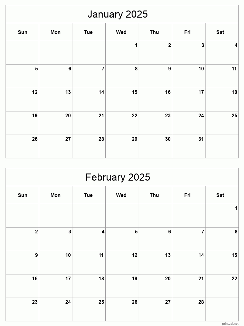 Printable Calendar 2025 2 Months Per Page Calendars 2025