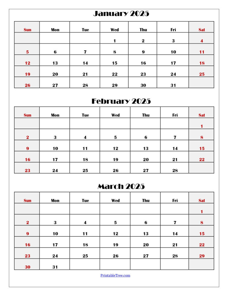 January To March 2025 Calendar | Three Months Calendar With Regard To Calendar January February March 2025