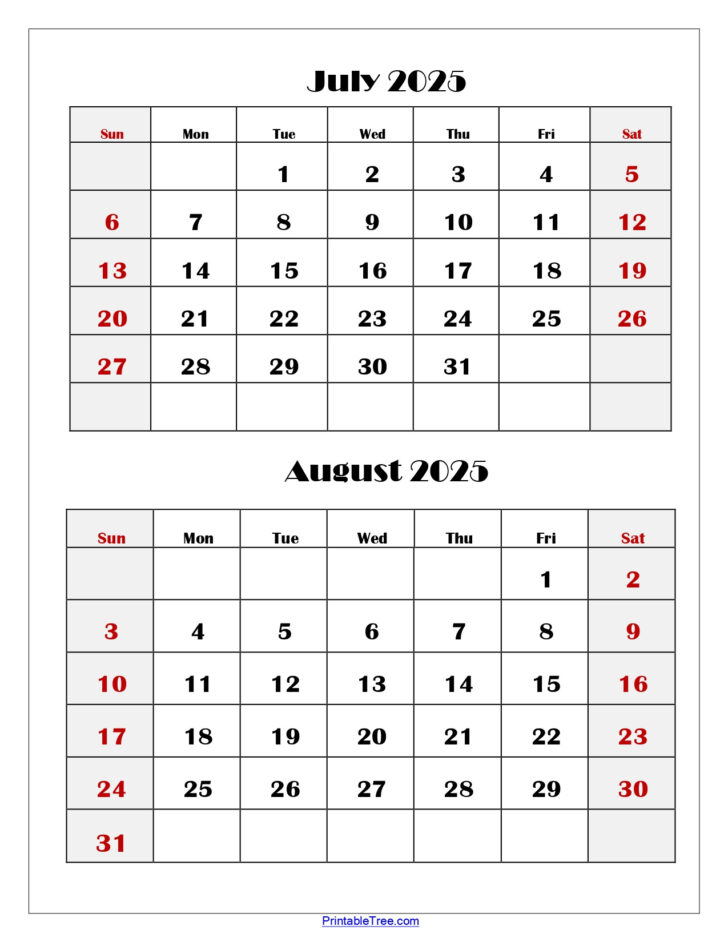 August 2025 to July 2025 Calendar Printable | Calendars 2025