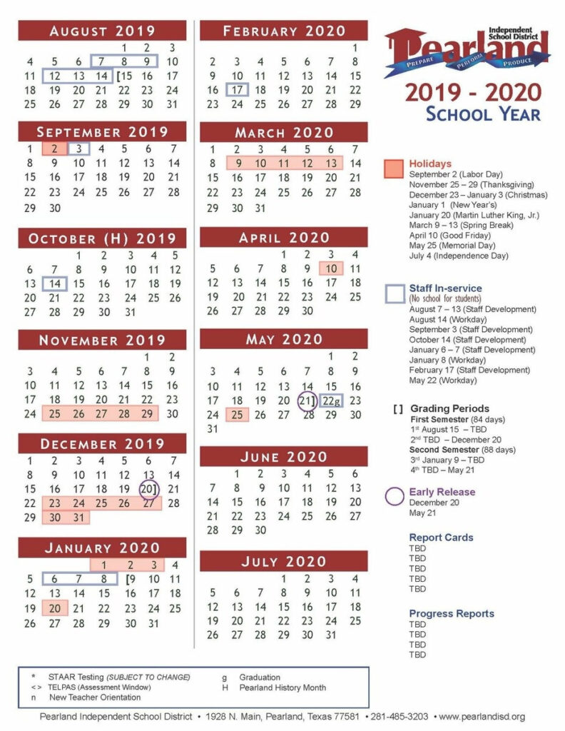 Klein Isd 22 23 Calendar In Pearland Isd Calendar 2024   2025 Printable | CalendarCrazePrint.Com