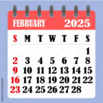 Letter Calendar For February 2025. The Week Begins On Sunday. Time For Calendar For Month Of February 2025