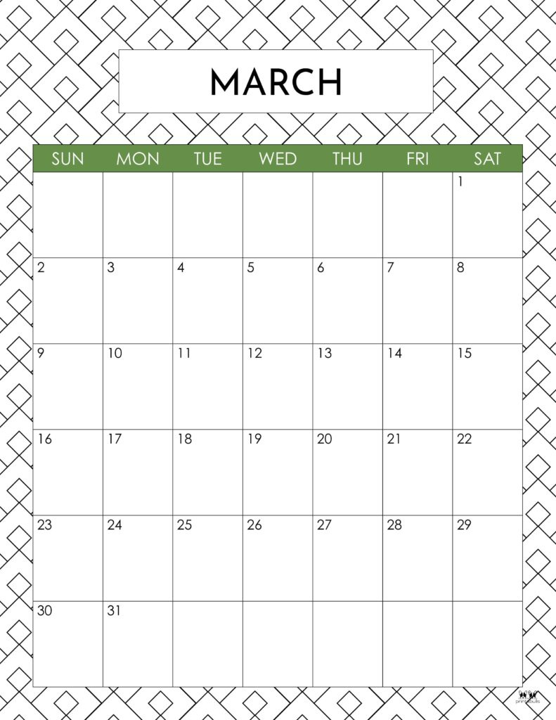 March 2025 Calendars - 107 Free Printables | Printabulls for Calendars 2025 | CalendarCrazePrint.Com