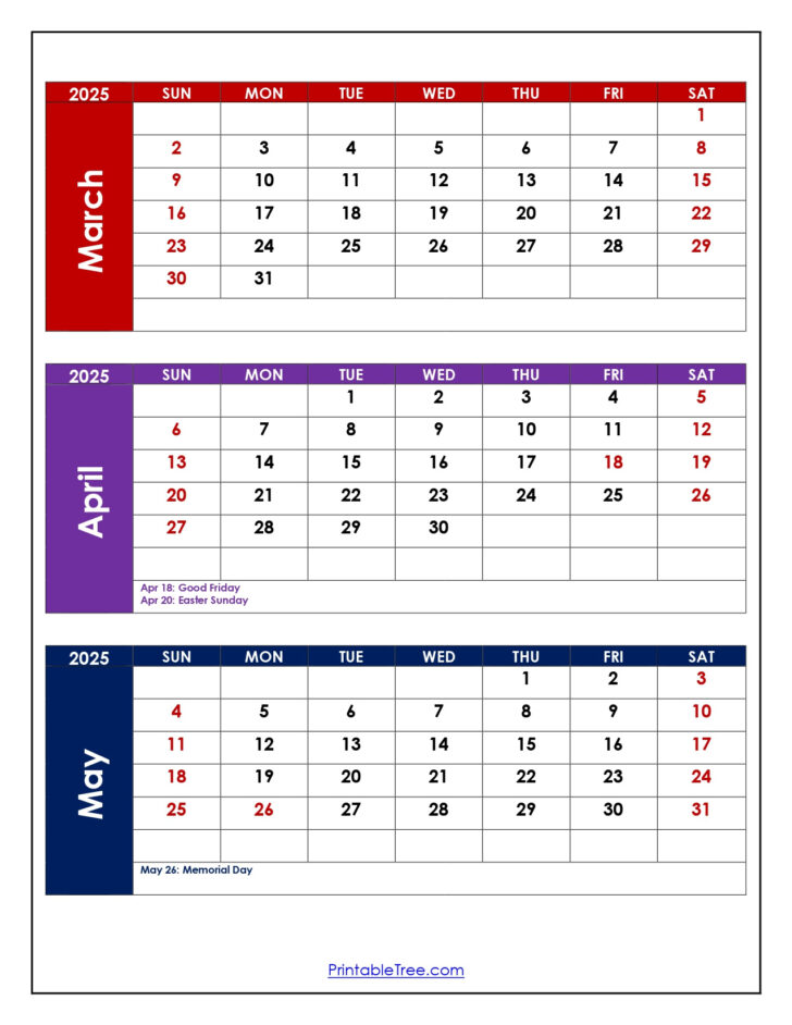 March April May 2025 Calendar Printable | Calendars 2025