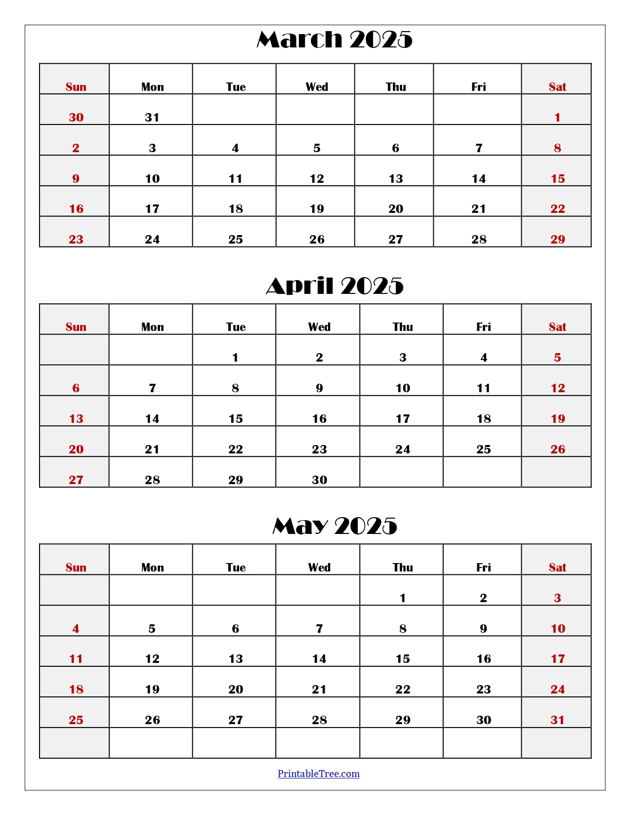 March To May 2025 Calendar Printable Pdf | Three Months Calendar within March April May 2025 Calendar Printable | CalendarCrazePrint.Com