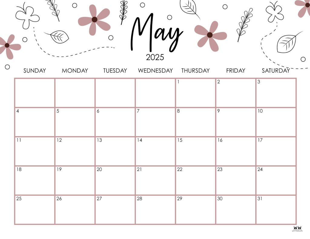 May 2025 Calendars - 107 Free Printables | Printabulls intended for Free Printable Calendar May 2025 | CalendarCrazePrint.Com