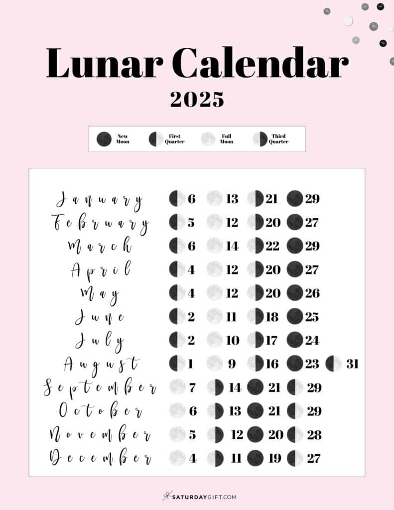 Moon Phase Calendar - 12 Cute &amp;amp; Free Printable 2025 Lunar Calendars within Calendars 2025 | CalendarCrazePrint.Com