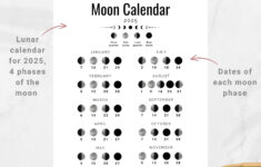 Moon Phase Calendar 2025, A4 / Letter Size Lunar Calendar – Etsy Uk inside Printable Moon Phase Calendar 2025 | CalendarCrazePrint.Com