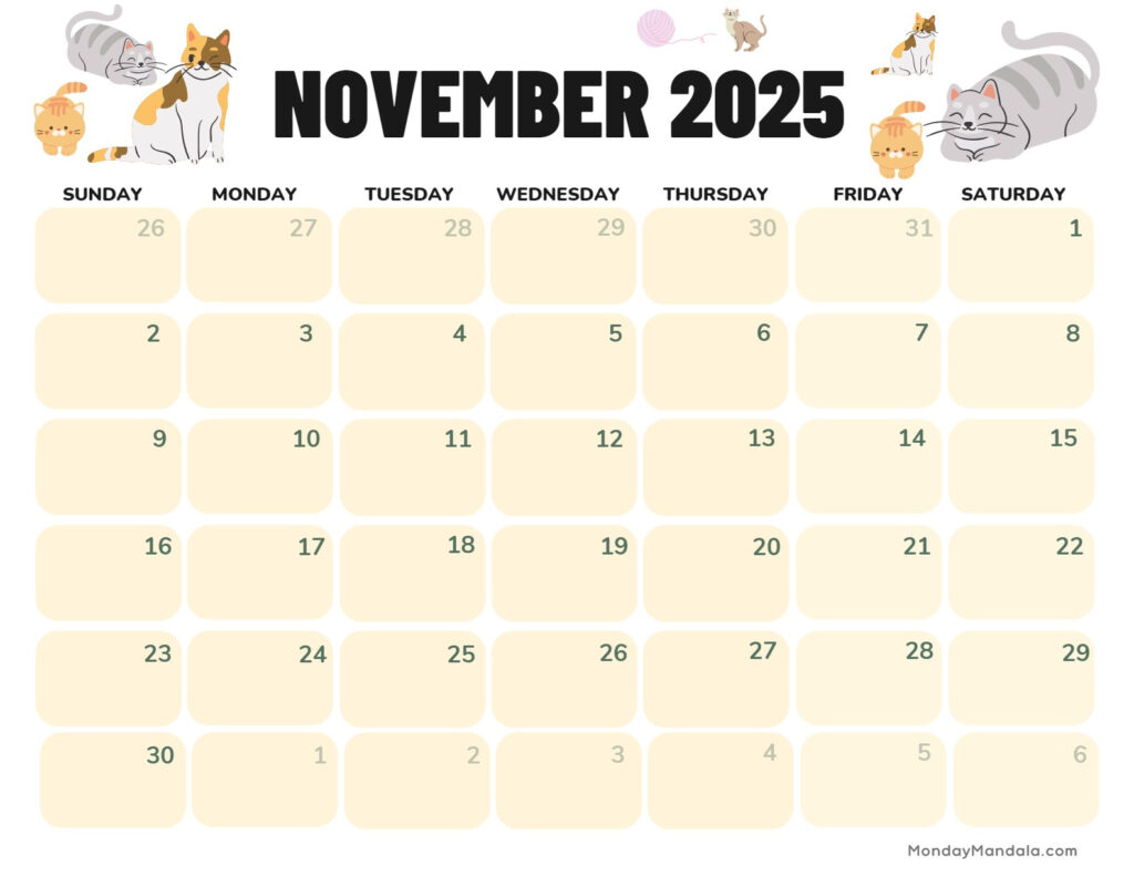 November 2025 Calendar (52 Free Pdf Printables) Within November Printable Calendar 2025 | CalendarCrazePrint.Com